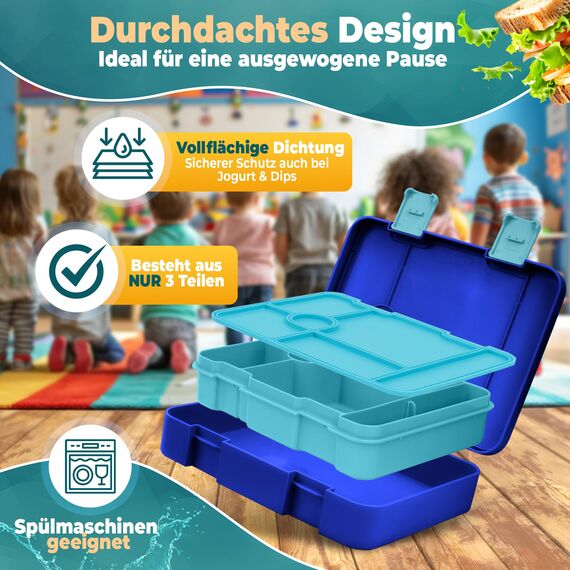 LUCKY KIDZ© Brotdose Kinder mit Fächern, Bento Box, Brotdose mit Fächern, Auslaufsicher & BPA frei, Lunchbox Kinder, Vesperbox, Jausenbox, Brotdosen, Lunch Box, Brotzeitbox, Frühstücksbox
