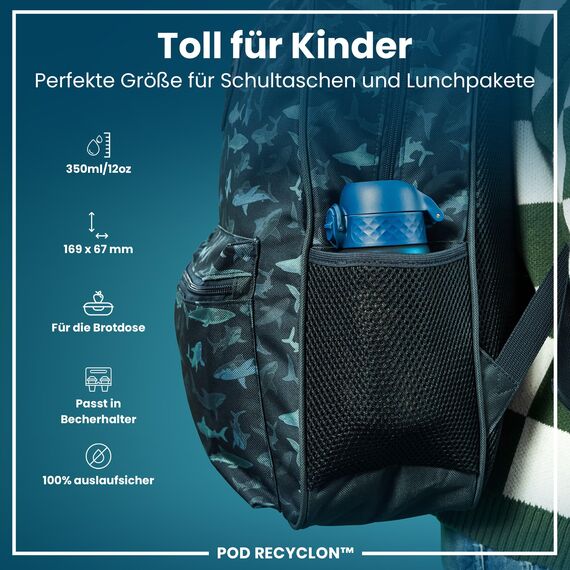 ion8 Kinder Trinkflasche, 350ml, Auslaufsicher, Einhandöffnung, Sichere Verriegelung, Spülmaschinenfest, BPA-frei, Tragegriff, Klappdeckel, Leicht zu Reinigen, Klimaneutral, Rote Pandas