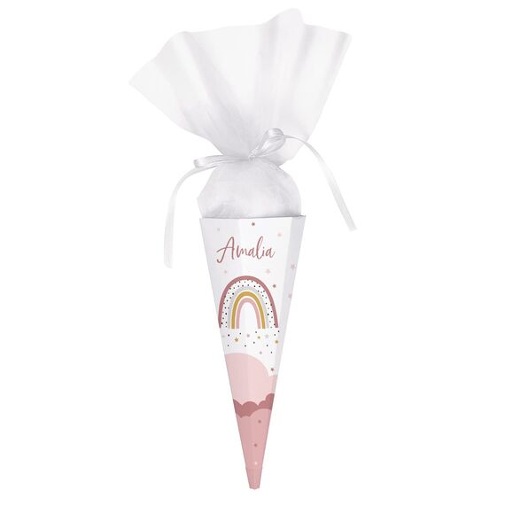Striefchen® Schultüte Regenbogen mit Namen zur Einschulung 2024 Rosa - 28 cm