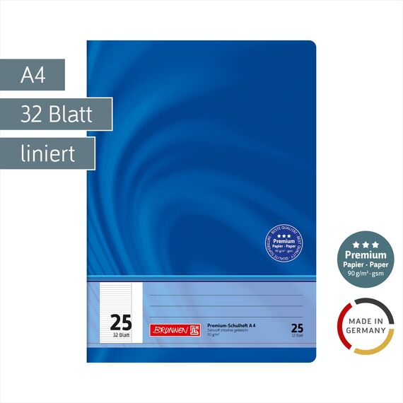 Brunnen 104442502 Premium-Schulheft DIN A4, 32 Blatt, Doppelheft