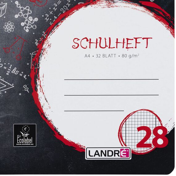 Landré Schulheft A4, 32 Blatt, Lineatur 28, kariert mit Rand, 5 Stück
