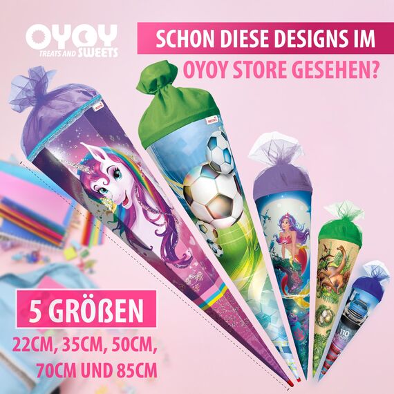 OYOY 35cm Schultüte gefüllt mit Süßigkeiten Mix I ROTH Schultüte Einhorn I kleine Schultüte fertig gefüllt I Geschwister Schultüte I Zuckertüte klein I Einschulung Geschenk