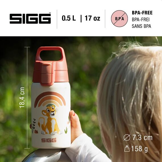 Sigg - Edelstahl Trinkflasche Kinder - Shield One Disney Lion King - Für Kohlensäurehaltige Getränke Geeignet - Auslaufsicher - Federleicht - BPA-frei - Sport & Schule - xxxx - 0,5L