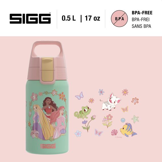 Sigg - Edelstahl Trinkflasche Kinder - Shield One Disney Princesses - Für Kohlensäurehaltige Getränke Geeignet - Auslaufsicher - Federleicht - BPA-frei - Sport & Schule - xxxx - 0,5L