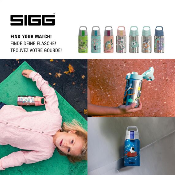 SIGG Shield One Space Kinder Trinkflasche (0.5 L), Edelstahl Kinderflasche mit auslaufsicherem Deckel, einhändig bedienbare Wasserflasche