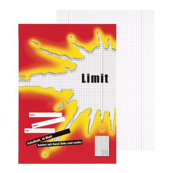 Limit Schulheft A4, 16 Blatt, Lineatur 28, kariert mit Rand, 5 Stück