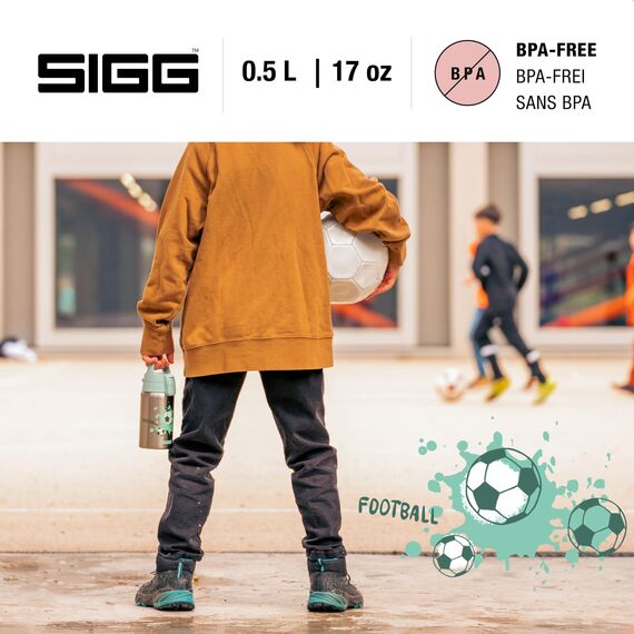 Sigg - Edelstahl Trinkflasche Kinder - Shield One love Football - Für Kohlensäurehaltige Getränke Geeignet - Auslaufsicher - Federleicht - BPA-frei - Grau - 0,5L