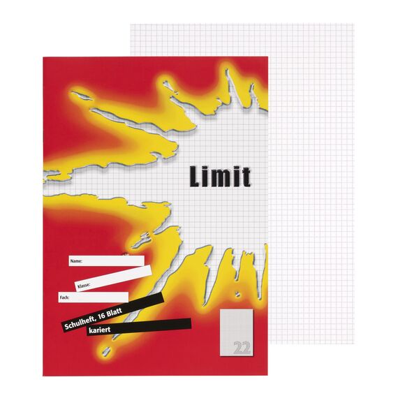 Limit Schulheft A4, 16 Blatt, Lineatur 22, kariert, 5 Stück