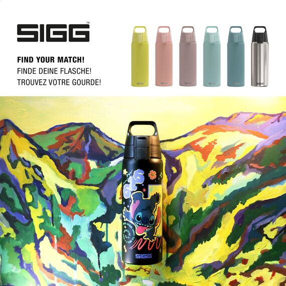 Sigg - Edelstahl Trinkflasche - Shield One Disney Lilo & Stitch - Für Kohlensäurehaltige Getränke Geeignet - Auslaufsicher - Federleicht - BPA-frei - Sport & Schule - Black - 0,75L