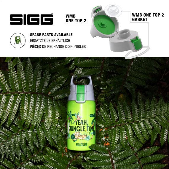 SIGG Shield One Jungle Kinder Trinkflasche (0.5 L), Edelstahl Kinderflasche mit auslaufsicherem Deckel, einhändig bedienbare Wasserflasche