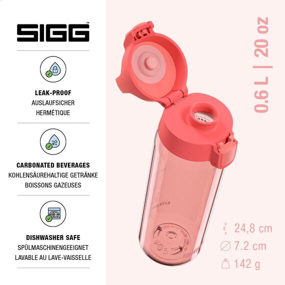 Sigg - Tritan Trinkflasche - Total Color ONE Watermelon - Für Kohlensäurehaltige Getränke Geeignet - Spülmaschinenfest - Auslaufsicher - Leicht - BPA-frei - Rosa - 0.6L