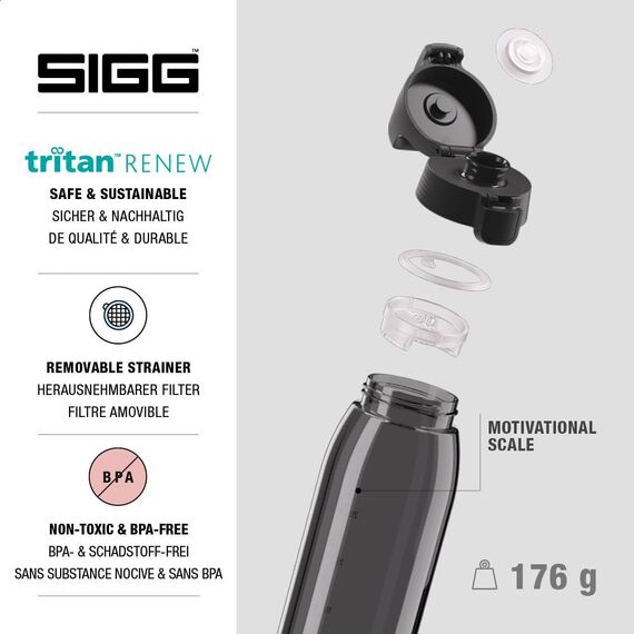 Sigg - Tritan Trinkflasche - Total Color ONE Anthracite - Für Kohlensäurehaltige Getränke Geeignet - Spülmaschinenfest - Auslaufsicher - Leicht - BPA-frei - Grau - 1L