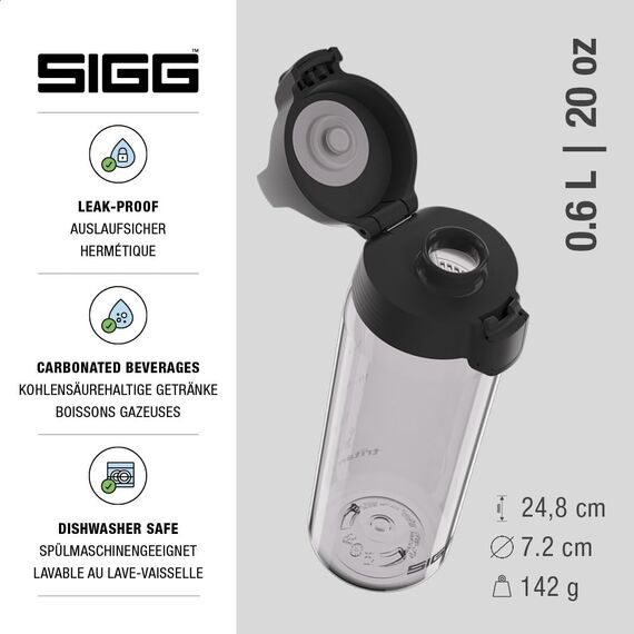 Sigg - Tritan Trinkflasche - Total Color ONE Transparent - Für Kohlensäurehaltige Getränke Geeignet - Spülmaschinenfest - Auslaufsicher - Leicht - BPA-frei - Transparent - 0.6L