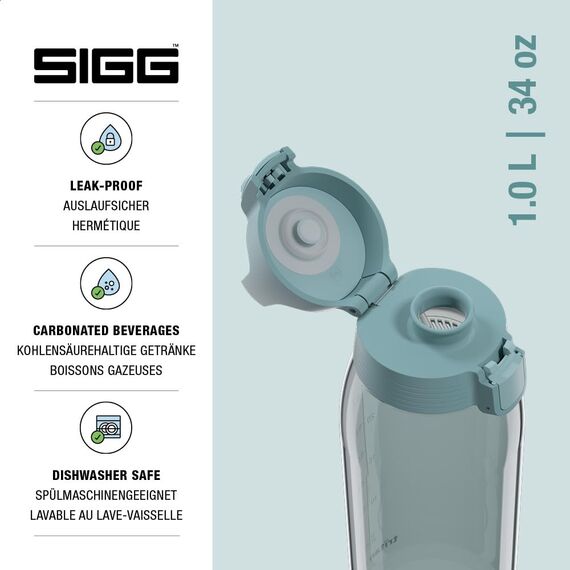 Sigg - Tritan Trinkflasche - Total Color ONE Morning Blue - Für Kohlensäurehaltige Getränke Geeignet - Spülmaschinenfest - Auslaufsicher - Leicht - BPA-frei - Blau - 1L