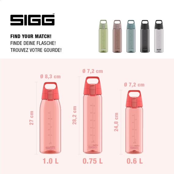 Sigg - Tritan Trinkflasche - Total Color ONE Watermelon - Für Kohlensäurehaltige Getränke Geeignet - Spülmaschinenfest - Auslaufsicher - Leicht - BPA-frei - Rosa - 0.6L