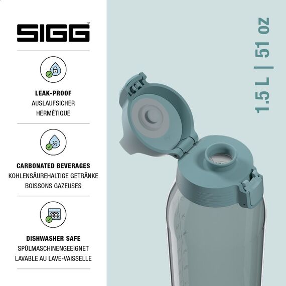 Sigg - Tritan Trinkflasche - Total Color ONE Morning Blue - Für Kohlensäurehaltige Getränke Geeignet - Spülmaschinenfest - Auslaufsicher - Leicht - BPA-frei - Blau - 1.5L