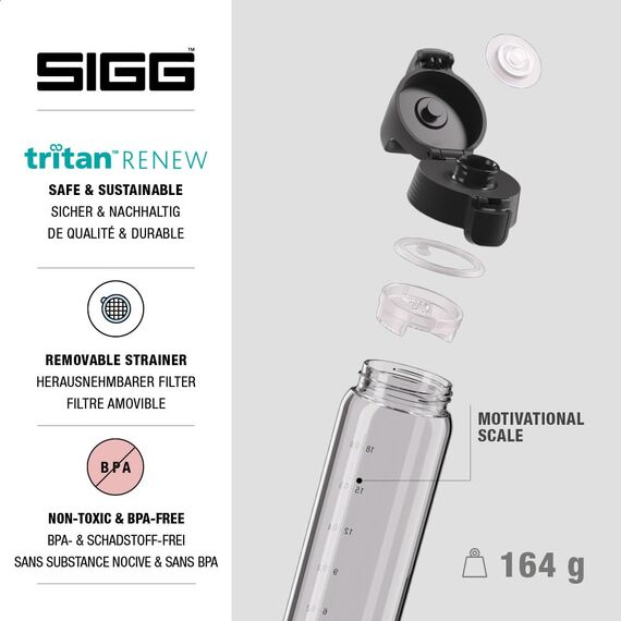Sigg - Tritan Trinkflasche - Total Color ONE Transparent - Für Kohlensäurehaltige Getränke Geeignet - Spülmaschinenfest - Auslaufsicher - Leicht - BPA-frei - 0.75L