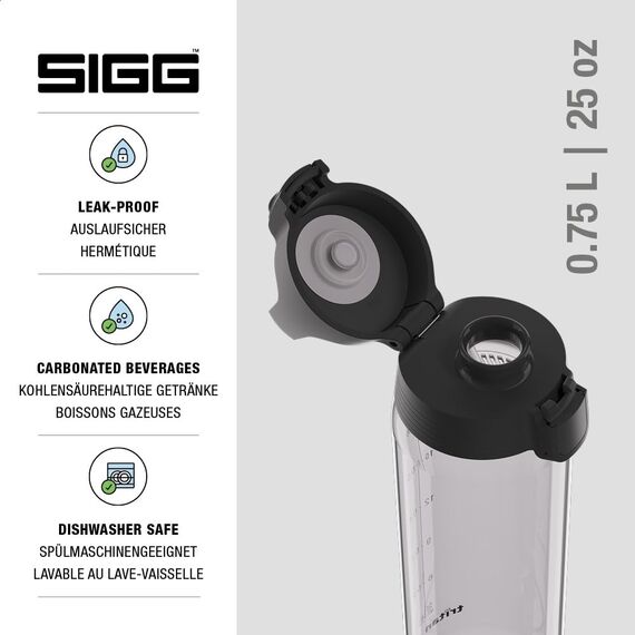 Sigg - Tritan Trinkflasche - Total Color ONE Transparent - Für Kohlensäurehaltige Getränke Geeignet - Spülmaschinenfest - Auslaufsicher - Leicht - BPA-frei - 0.75L