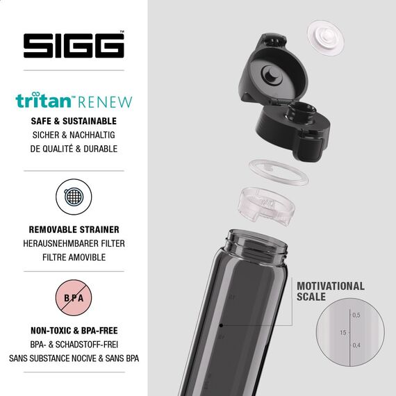 Sigg - Tritan Trinkflasche - Total Color ONE Anthracite - Für Kohlensäurehaltige Getränke Geeignet - Spülmaschinenfest - Auslaufsicher - Leicht - BPA-frei - Grau - 0.6L