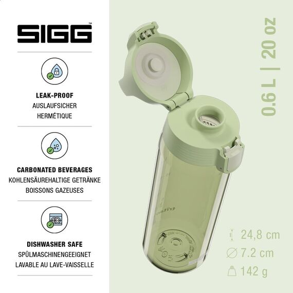 Sigg - Tritan Trinkflasche - Total Color ONE Eco Green - Für Kohlensäurehaltige Getränke Geeignet - Spülmaschinenfest - Auslaufsicher - Leicht - BPA-frei - Grün - 0.6L