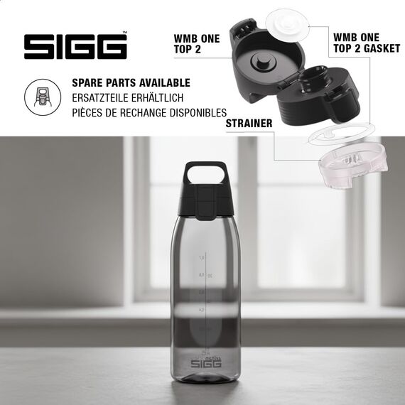 Sigg - Tritan Trinkflasche - Total Color ONE Anthracite - Für Kohlensäurehaltige Getränke Geeignet - Spülmaschinenfest - Auslaufsicher - Leicht - BPA-frei - Grau - 1L