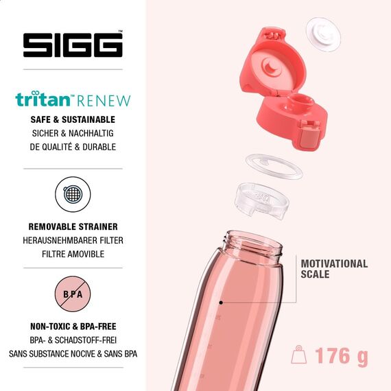 Sigg - Tritan Trinkflasche - Total Color ONE Watermelon - Für Kohlensäurehaltige Getränke Geeignet - Spülmaschinenfest - Auslaufsicher - Leicht - BPA-frei - Rosa - 1L