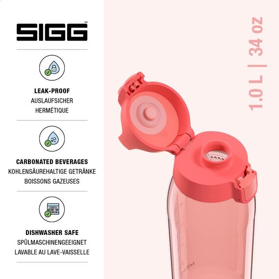 Sigg - Tritan Trinkflasche - Total Color ONE Watermelon - Für Kohlensäurehaltige Getränke Geeignet - Spülmaschinenfest - Auslaufsicher - Leicht - BPA-frei - Rosa - 1L