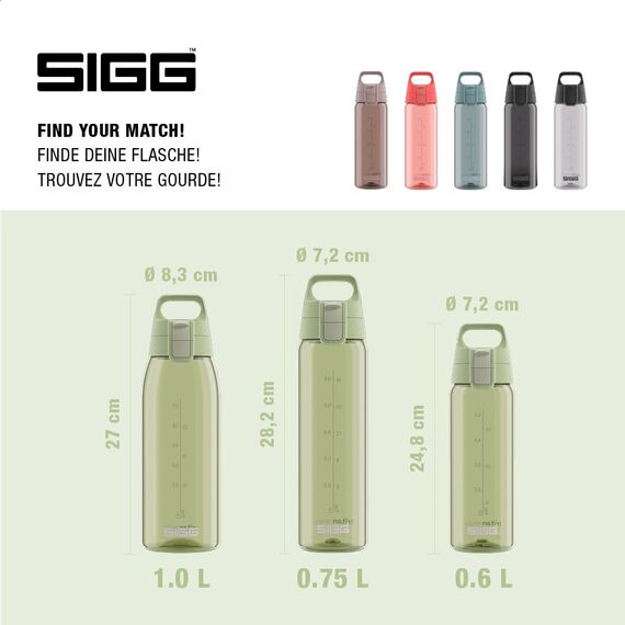 Sigg - Tritan Trinkflasche - Total Color ONE Eco Green - Für Kohlensäurehaltige Getränke Geeignet - Spülmaschinenfest - Auslaufsicher - Leicht - BPA-frei - Grün - 0.6L