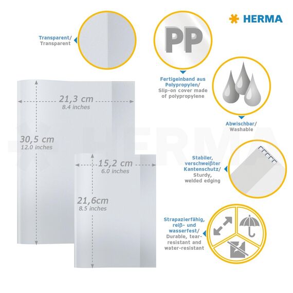 HERMA 7492 Heftumschlag A4 Transparent Rot, Hefthülle aus strapazierfähiger & abwischbarer Polypropylen-Folie, durchsichtige Heftschoner für Schulhefte, farbig