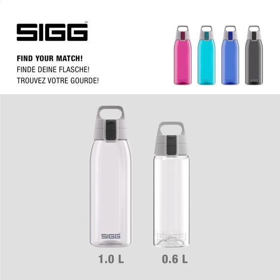 Sigg - Tritan Trinkflasche - Total Color ONE Transparent - Für Kohlensäurehaltige Getränke Geeignet - Spülmaschinenfest - Auslaufsicher - Leicht - BPA-frei - 1L