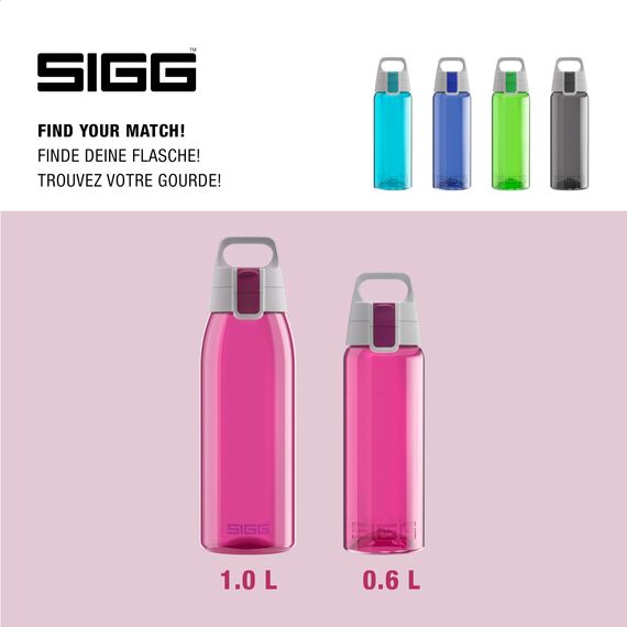 Sigg Total Color Berry Trinkflasche (0.6 L), schadstofffreie und auslaufsichere Trinkflasche, leichte und bruchfeste Trinkflasche aus Tritan