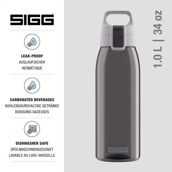Sigg - Tritan Trinkflasche - Total Color ONE Anthracite - Für Kohlensäurehaltige Getränke Geeignet - Spülmaschinenfest - Auslaufsicher - Leicht - BPA-frei - Grau - 1L