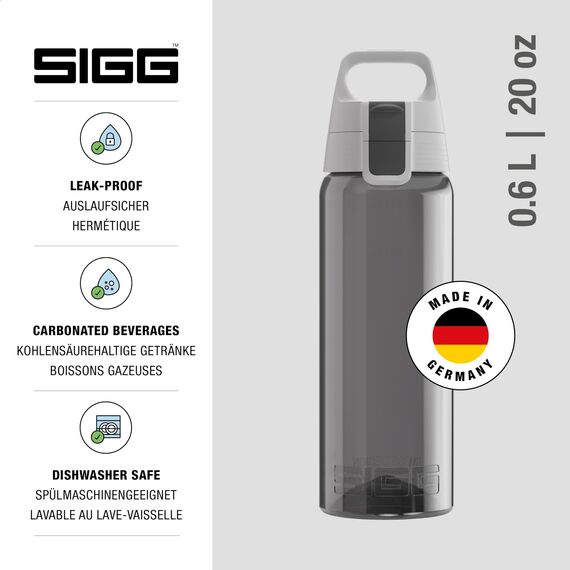 Sigg Total Color Anthracite Trinkflasche (0.6 L), schadstofffreie und auslaufsichere Trinkflasche, leichte und bruchfeste Trinkflasche aus Tritan