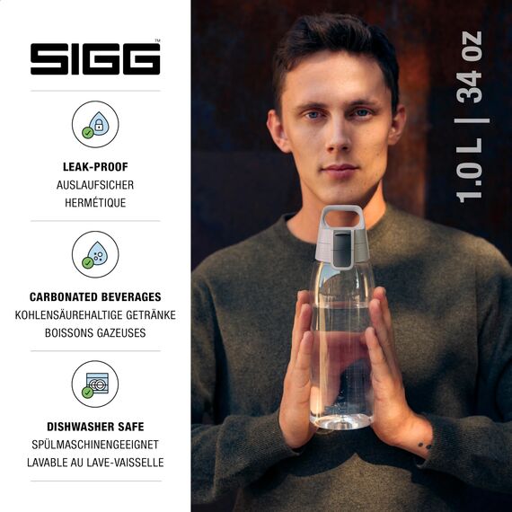 Sigg - Tritan Trinkflasche - Total Color ONE Transparent - Für Kohlensäurehaltige Getränke Geeignet - Spülmaschinenfest - Auslaufsicher - Leicht - BPA-frei - 1L