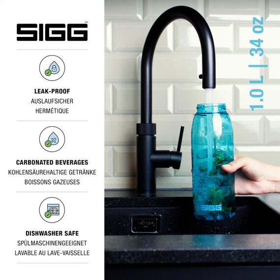 Sigg - Tritan Trinkflasche - Total Color ONE Aqua - Für Kohlensäurehaltige Getränke Geeignet - Spülmaschinenfest - Auslaufsicher - Leicht - BPA-frei - Hellblau - 1L