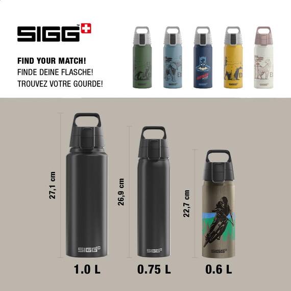 Sigg - Alu Trinkflasche Kinder - WMB ONE Bike - Für Kohlensäurehaltige Getränke Geeignet - Auslaufsicher - Federleicht - BPA-frei - Klimaneutral Zertifiziert - Sport & Schule - Grau - 0,6L