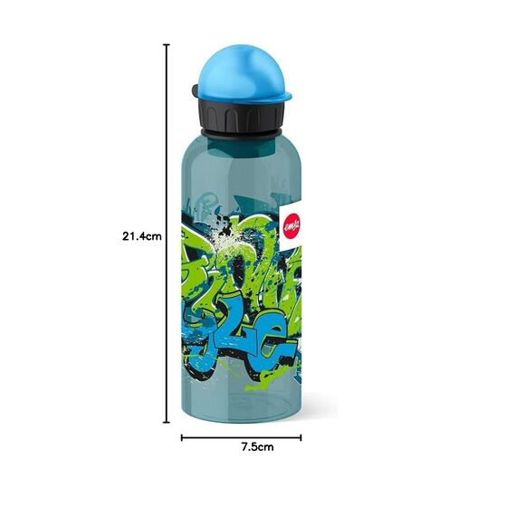 Emsa 518129 Kinder-Trinkflasche | 600 ml | Sicherheitsverschluss | Motiv: Teens Graffiti | BPA frei | Material: Trinkflasche aus Tritan (bruchfest und unbedenklich), 7.5 x 7.5 x 21.4 cm