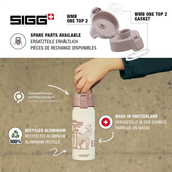 Sigg - Alu Trinkflasche Kinder - WMB ONE Brave Safari - Für Kohlensäurehaltige Getränke Geeignet - Auslaufsicher - Federleicht - BPA-frei - Klimaneutral Zertifiziert - Sport & Schule - Weiß - 0,6L