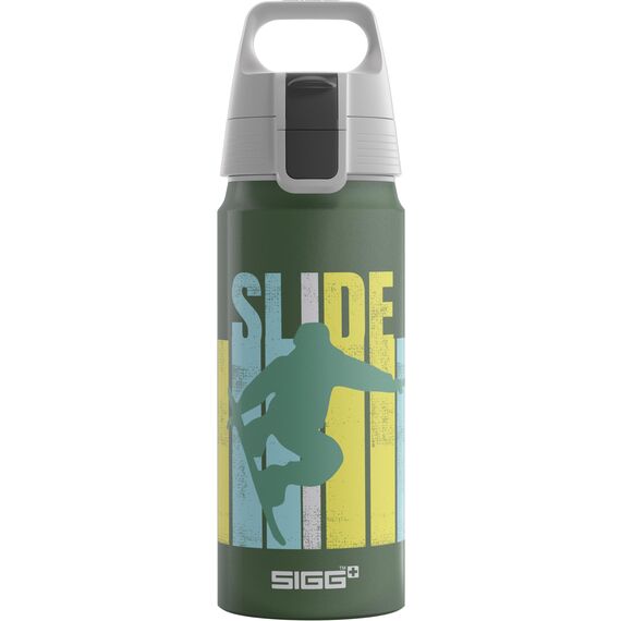 Sigg - Alu Trinkflasche Kinder - WMB ONE Slide - Für Kohlensäurehaltige Getränke Geeignet - Auslaufsicher - Federleicht - BPA-frei - Klimaneutral Zertifiziert - Sport & Schule - Grün - 0,6L
