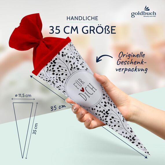 goldbuch 93 213 Geschwistertüte Für Dich, Schultüte mit Wildblumenmuster, Lackkarton, Geschenkverpackung, roter Filzverschluss (ohne Verschlussband), Zuckertüte rund, Länge 35 cm, Ø 11,5 cm, Weiß