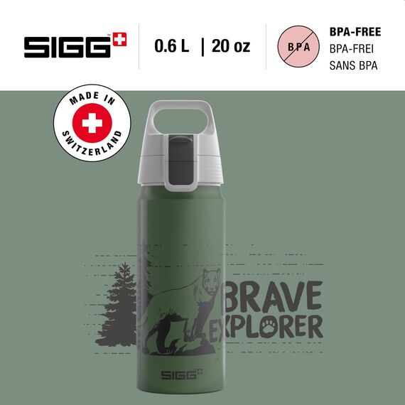 Sigg - Alu Trinkflasche Kinder - WMB ONE Brave Lion - Für Kohlensäurehaltige Getränke Geeignet - Auslaufsicher - Federleicht - BPA-frei - Klimaneutral Zertifiziert - Sport & Schule - Moosgrün - 0,6L