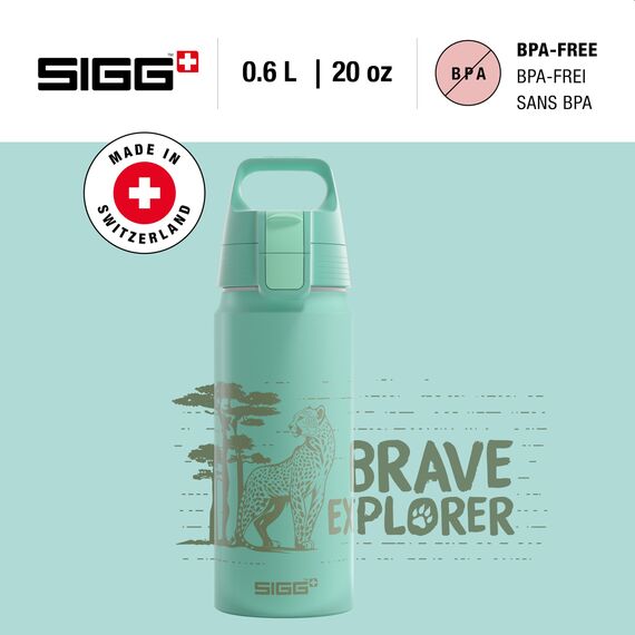 Sigg - Alu Trinkflasche Kinder - WMB ONE Brave Cheetah - Für Kohlensäurehaltige Getränke Geeignet - Auslaufsicher - BPA-frei - Klimaneutral Zertifiziert - Sport & Schule - Hellblau - 0,6L