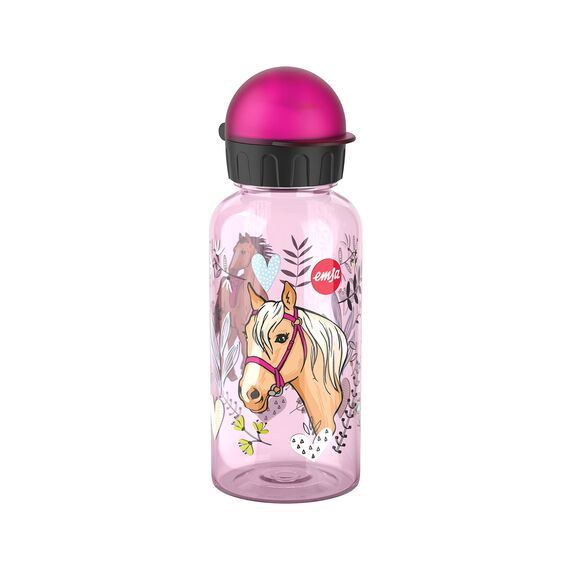 Emsa 518126 Kids Tritan Trinkflasche | Fassungsvermögen: 0,4 Liter | 100% sicher/praktisch/hygienisch/dicht/unbedenklich | cleverer Trinkverschluss | robust | Design: Horse, Pferd
