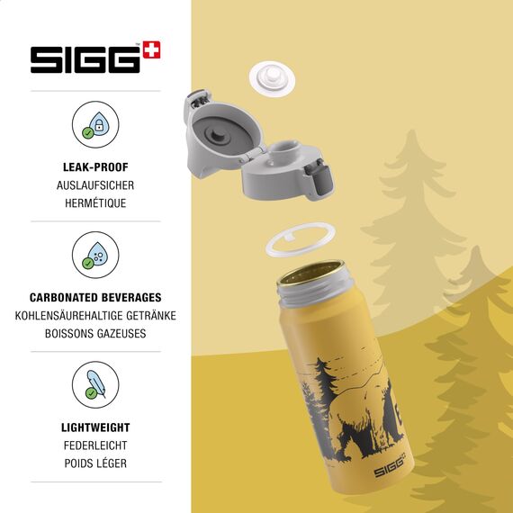 SIGG WMB One Brave Bear Kinder Trinkflasche (0.6 L), schadstofffreie und auslaufsichere Kinderflasche, federleichte Wasserflasche aus Aluminium