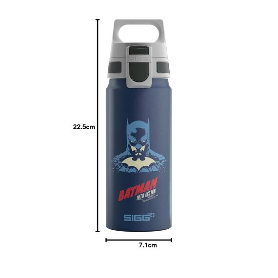 Sigg - Alu Trinkflasche Kinder - WMB ONE Batman - Kohlensäuregeeignet - Auslaufsicher - Federleicht - BPA-frei - Klimaneutral Zertifiziert - Sport & Schule - Blau - 0,6L