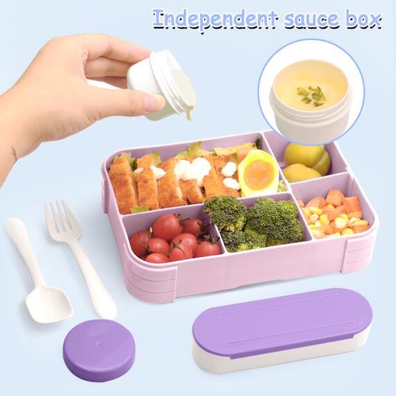 IJIAMY Brotdose Kinder mit Fächern, Bento Box Kinder, Auslaufsicher Lunchbox Kinder, Brotbox für Mädchen & Jungen, Snackbox, Perfekt für Schule, Kindergarten & Ausflüge (Macaron lila)