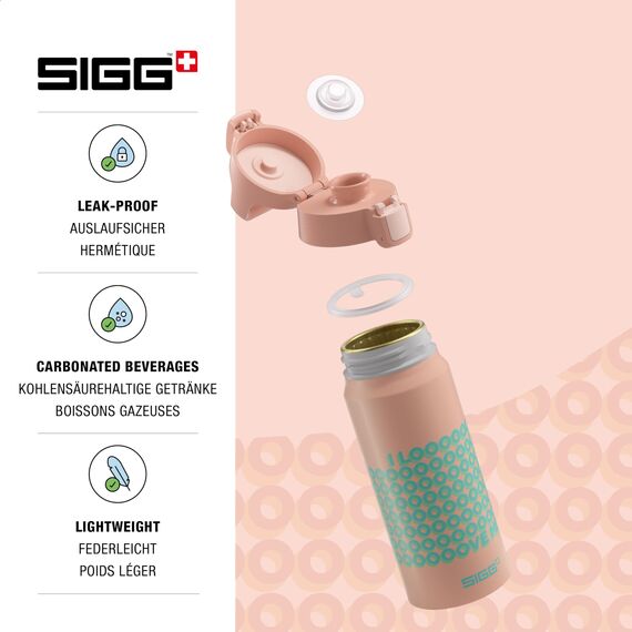 Sigg - Alu Trinkflasche Kinder - WMB ONE LOOOVE - Für Kohlensäurehaltige Getränke Geeignet - Auslaufsicher - Federleicht - BPA-frei - Klimaneutral Zertifiziert - Sport & Schule - Pink - 0,6L