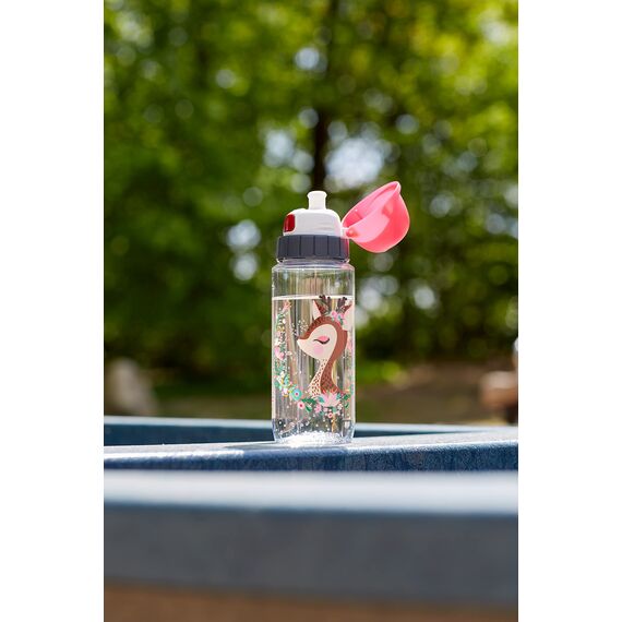 Emsa N30333 Kids Tritan Trinkflasche | Fassungsvermögen: 0,5 Liter | 100% sicher/praktisch/hygienisch/dicht/unbedenklich | cleverer Trinkverschluss | robust | Design: Deer, Transparent mit Deer-design