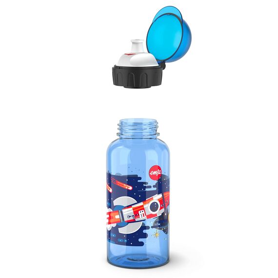 Emsa N30513 Kids Tritan Trinkflasche | Fassungsvermögen: 0,4 Liter | 100% sicher/praktisch/hygienisch/dicht/unbedenklich | cleverer Trinkverschluss | robust | Design: Space