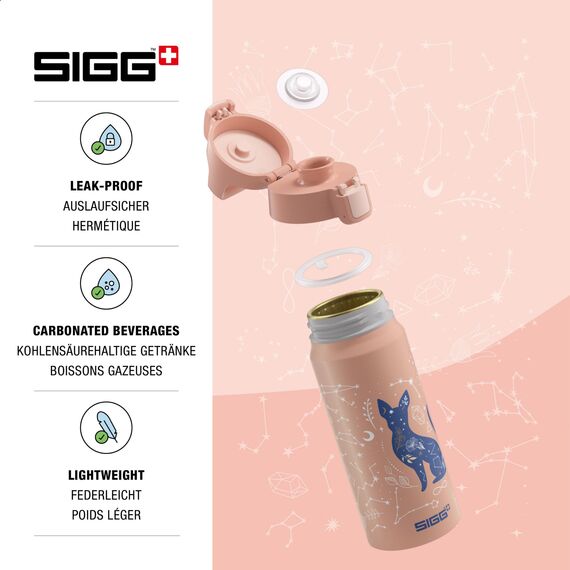 SIGG - Alu Trinkflasche Kinder - WMB ONE My Universe - Für Kohlensäurehaltige Getränke Geeignet - Auslaufsicher - Federleicht - BPA-frei - Klimaneutral Zertifiziert - Sport & Schule - Hellrosa - 0,6L